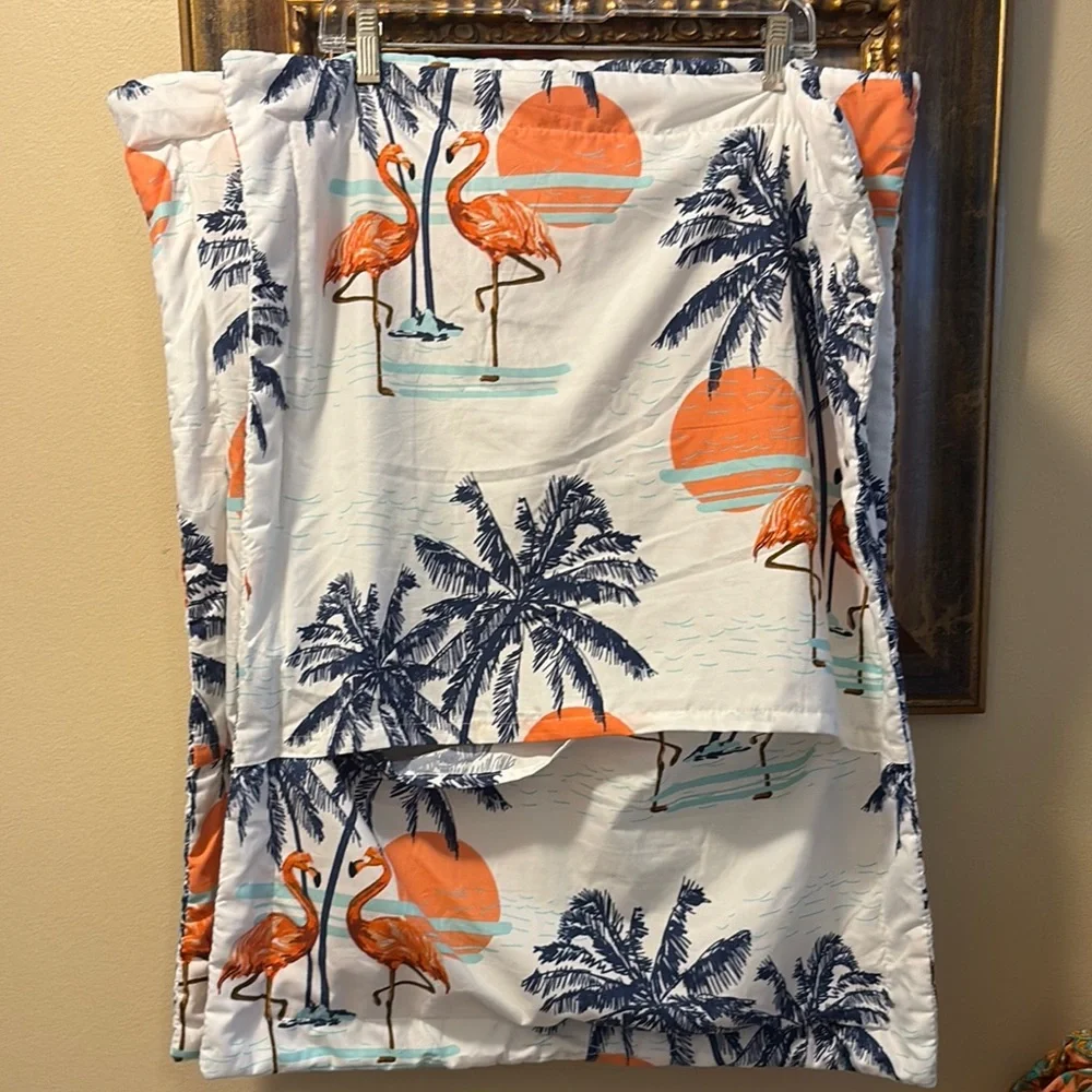 🦩🌴Spirit Linen 3-Pc Tropical Flamingos Palms Quilt & Two Sham Set